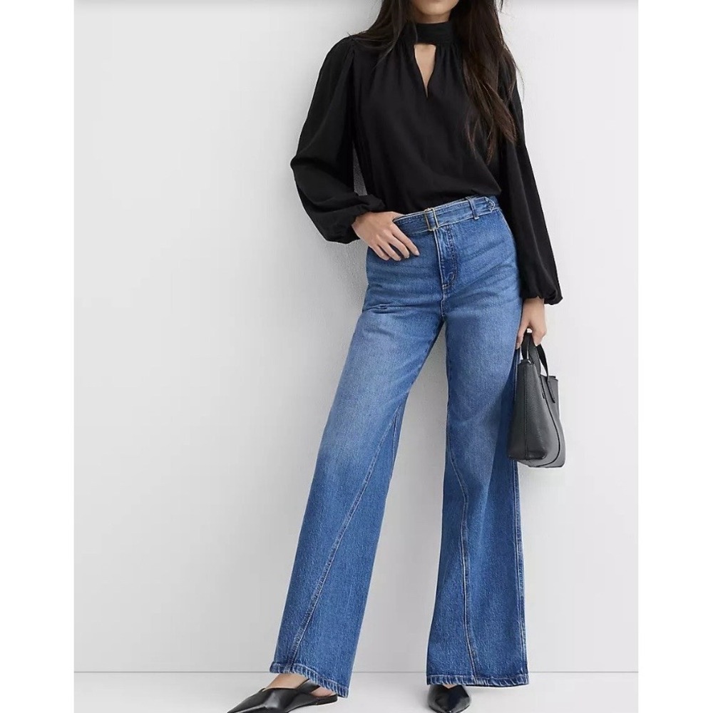 LOFT The Highrise Wide Leg Jeans Women's Sz 8/29 Mid Wash Retro Minimalist